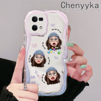 เคส Chenyyyka สำหรับ OPPO Reno 7 4G Reno 8 4G F21 Pro F21s Reno 4 Pro Reno 6เคสใสลายอิโมติคอนเด็กผู้หญิงสีสันสดใสขอบเนื้อครีมเคสโทรศัพท์โปร่งใสกันกระแทกเคสซิลิโคน