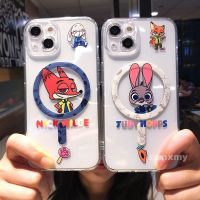 เคสแม่เหล็กติดโทรศัพท์ใสลาย Zootopia Crazy Iphone 14 11 12 13 Pro Max 14Plus ฝาครอบด้านหลังเนื้อนิ่ม TPU คู่รัก