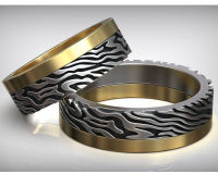 5-10G Mokume Gane Da Pattern Wedding Band แหวนทองคู่925แหวนเงินแท้