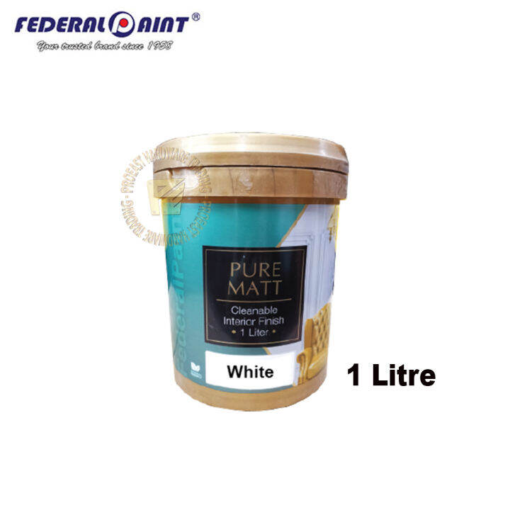 FEDERAL PURE MATT PAINT 1L (White) Cleanable Interior Finish Lazada