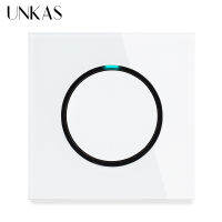 UNKAS Grey 1 2 3 4 Gang 1 2 Way Random Click On Off Pass Through Wall Light Switch LED Indicator Gray Crystal Glass Panel