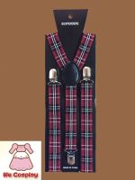 สายเอี๊ยม  ลายสก๊อตสีดำแดงขาว Red Scotch Pattern Suspenders