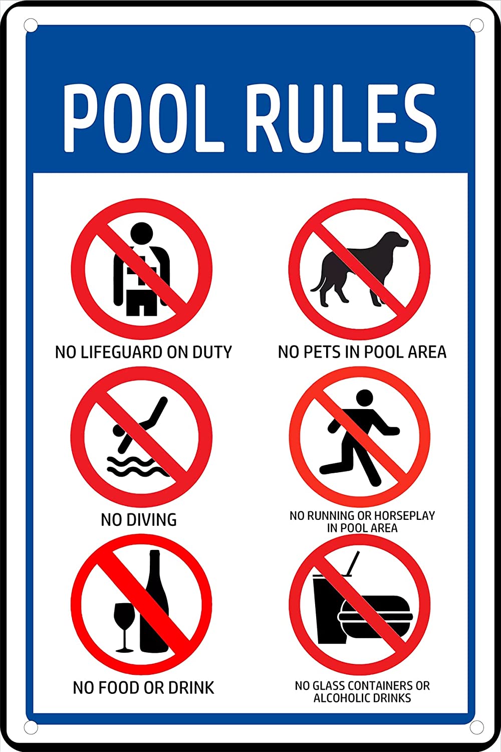 Swimming Pool Water Park Safety tin Sign 12x8 Vintage Signs Metal Plates Funny Art nobrand Wall Decor Personalized Swimming Pool Rules with Their own Risk Swimming Warning Metal Sign 