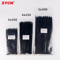 ZYCN 300pcs Plastic Cable Tie Self-Locking Black Set 3*200 4*250 5*300mm Wraps Ring Loop Nylon Wire Zip Industrial Fasteners Cable Management