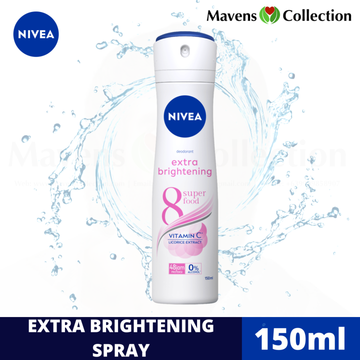 NIVEA Spray Deodorant EXTRA BRIGHTENING 150ml Quick Dry 48 Hour