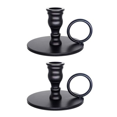 2Pcs Portable Matte Black Candle Holders, Metal Candle Stand, for Wedding, Birthday,Dinning,Bar Party Decorative Candles