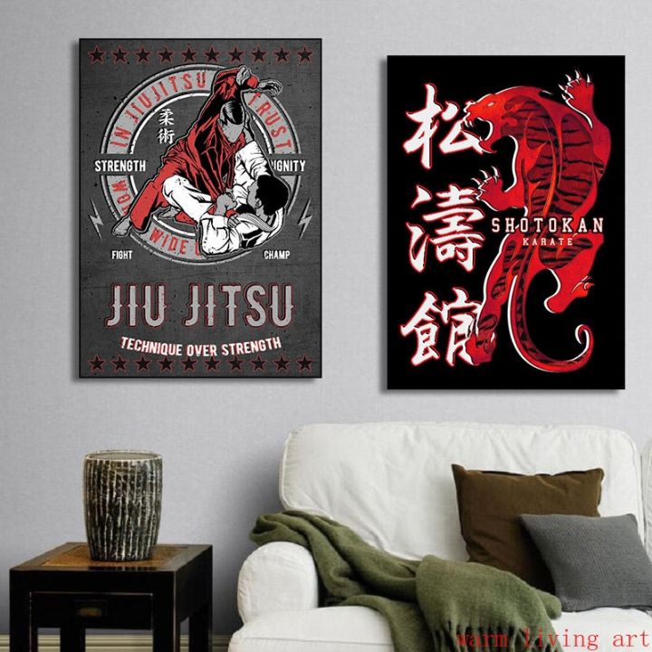 ศิลปะการต่อสู้การออกแบบโฆษณาโปสเตอร์ลายพิมพ์มวยไทยคาราเต้เทควันโดยูโดภาพวาดผ้าใบติดผนังผับคลับ-jiu-jitsu-ตกแต่งห้อง