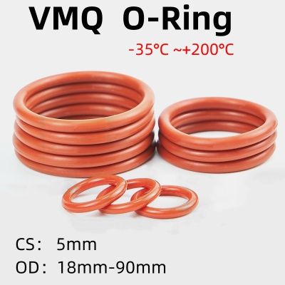 10/20/50 Buah VMQ Food Grade Silikon Merah O-ring Ketebalan OD18mm-90mm CS 5Mm Ring Washer Gasket Tahan Air dan Tahan Panas