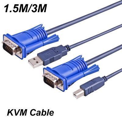 1.5M/3M 5/10FT Kaki 2 In 1 USB 2.0 Tipe A Ke B 4Pin KVM Standar VGA SVGA 15 Pin Kabel Sakelar untuk PC Monitor Printer Komputer