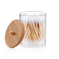 Simple Transparent Cylindrical Acrylic Cotton Swab Plastic Storage Box Girls Dressing Table Dustproof Bamboo Lid Storage Box