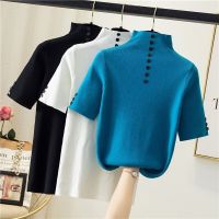 ▣ Korean fashion womens short-sleeved knitted top round neck T-shirt knitted bottom shirt half-height round neck jacket T slim sweater韩版时尚女装短袖针织上衣圆领T恤 针织打底衫 半高圆领内搭上衣T 修身毛衣7.24