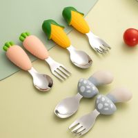 Mushroom Baby Spoon and Fork  Portable Carrot Design Baby Food Feeding Set Feeder Supplies Silicone Spoon and Fork Baby Items Bowl Fork Spoon Sets