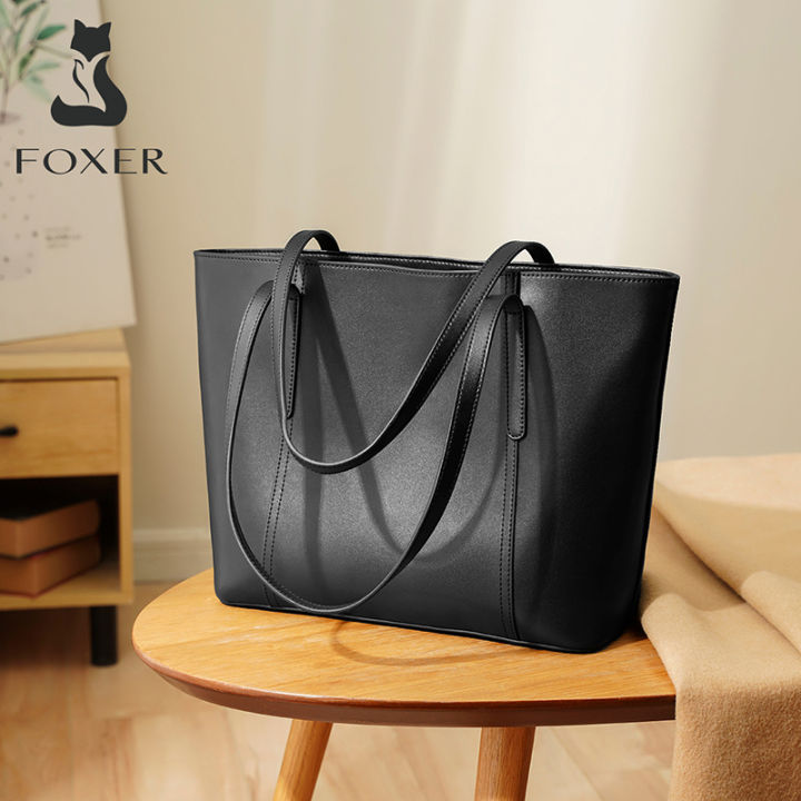 foxer-กระเป๋าถือสตรีหนังแตกเดินทาง-casual-กระเป๋าถือความจุขนาดใหญ่-office-lady-กระเป๋าสะพายข้างสตรีกระเป๋าถือด้านบน