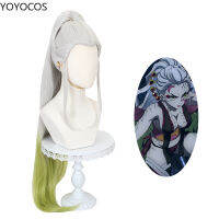 Daki Cosplay Wigs Demon Slayer Cosplay 100cm Silver and White Gradient Green Long Hair Heat Resistant Synthetic Hair Hairnet