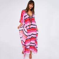 [COD] ชุดคลุมบิกินี่พิมพ์ลายโบฮีเมียนยาวสีน้ำเงิน Kaftan Plus Size Women Dress Beach Wear Swim Suit Cover-Up Christmas Gift