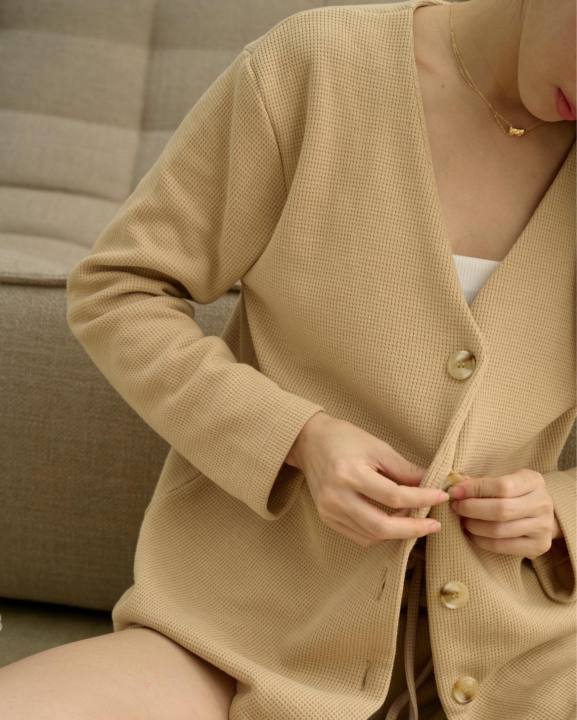 xothelabel-cardigan-comfy-set-ชุดเซตผ้าวาฟเฟิลใส่ง่ายใส่ได้บ่อย