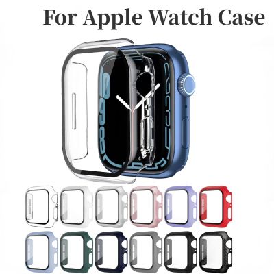 ﹍ Cover Tempered film For Apple Watch Case 45mm 41mm 44mm 42mm 40mm 38mm Glass Protective Cover iWatch Series 8 7 6 5 4 3 SE case