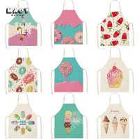 Cute Ice Cream Donut Print Apron Kitchen Cartoon Cute Aprons for Women Linen Fabric Cleaning Pinafore Home Cooking Accessories Aprons