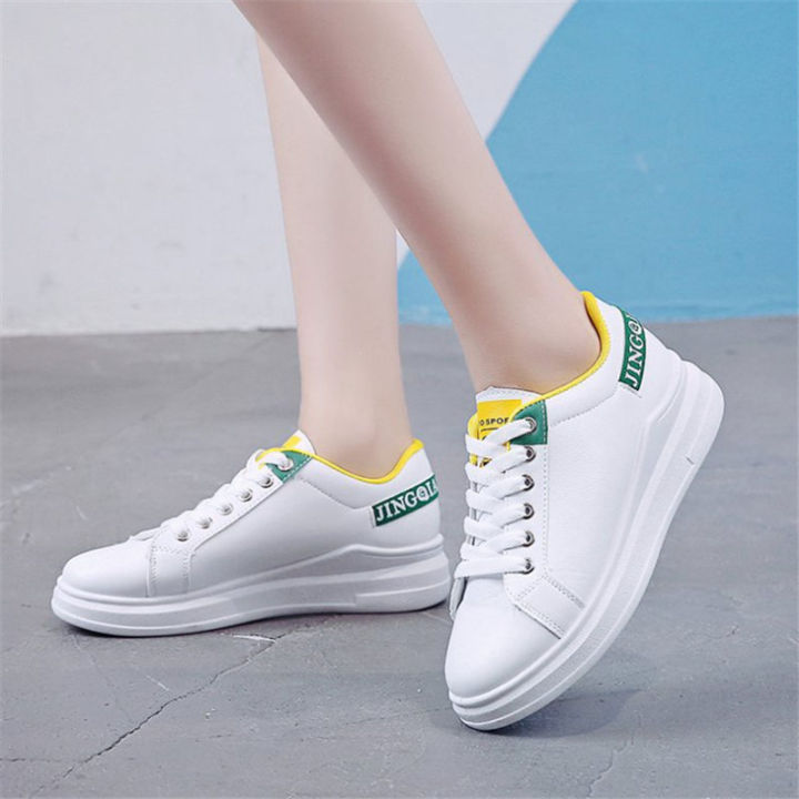 รองเท้าผ้าใบรองเท้าสีขาวผู้หญิงเวอร์ชั่นเกาหลีเพิ่มขึ้นรองเท้าผู้หญิงรองเท้า นักเรียนรองเท้าลำลองสไตล์ฮาราจูกุรองเท้าบอร์ดสวมทนก้นแบน | Lazada.Co.Th