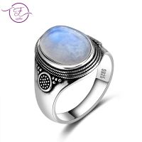 Natural Moonstone Ring Lady 925 Silver Jewelry Retro Party Ring 10X14mm Large Ellipse Gem Gift Wholesale