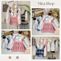 mira เสื้อเชิ้ตมีเสื้อกั๊ก ฮายสครู เสื้อลายสก๊อต H310-1#