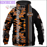 Army Camo Orange Harley-Davidson 3D All Over Print Half Hoodie