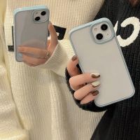 Sierra Blue Soild Color Frame Crystal Clear Phone Case Compatible for IPhone 14 13 12 11 Pro Max X XS XR 8 7 Plus Shockproof Soft TPU Back Cover