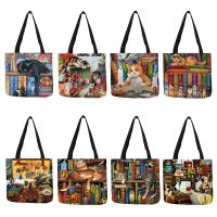 【CW】 Cartoon Print Ladies Tote Reusable Shopping Custom Painting Shoulder Canvas