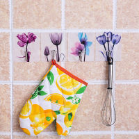 Bathroom Accessories Adhesive Hook Wall Sticky Holder Kitchen Hanger Portable Clothes Towel Rack 1 PC Flower Pattern PVC