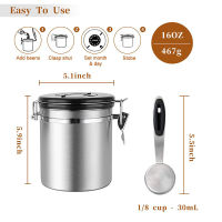 Airtight Coffee Canister Stainless Steel Container Coffee Ground Vault Jar with Valve for Kitchen DO