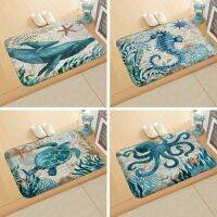 【SALES】 Sea Doormat Sea Turtle Seahorse Pattern Anti-Slip Carpet Door Mat Doormat Flannel Outdoor Kitchen Living Room Floor Mat Rug