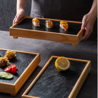 Black Rock Dinner PLATE Japanese persononiaty Creative Bamboo wood Hot Pot Shabu-Shawa PLATE SLATE Tableware barbecue PLATE