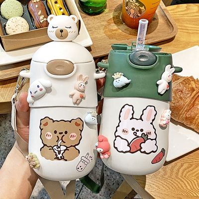 Childrens Insulation Cup With Straw First-Grade Water Cup For School Special Baby Kettle Going Out Portable Drinking Cup For Children 【Bottle】