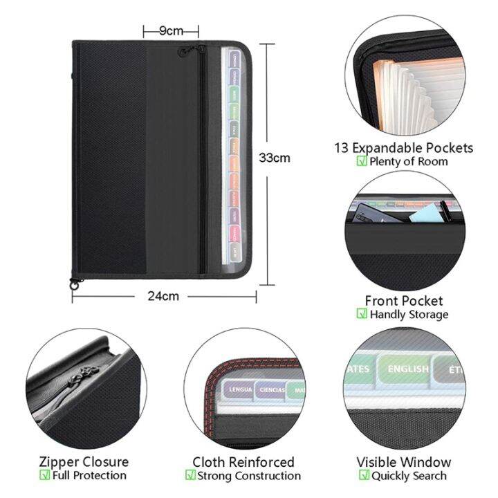 13-pockets-expanding-file-folder-a4-plastic-document-wallet-organizer-for-personal-office-stationary-storage-black