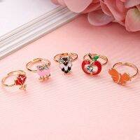 huabojidian 10 PcsSet Cartoon Children Rings Flower Animal Adjustable Alloy Kids Ring Size Random