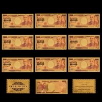 10Pcs/Lot Color Japanese Gold Banknote 10000 Yen Bank Bill in 24k Gold Currency Paper Money For Collection