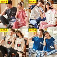 SLCP 5-8 100 Cotton Short Sleeve Women Men Pyjamas Baju Tidur Sleepwear Couple Pajamas