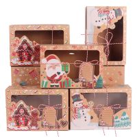 3/6/9/12pcs Kraft Paper Candy Boxes Merry Christmas Cookie Gift Box Clear Window Packaging Bag Party Favor New Year Decoration