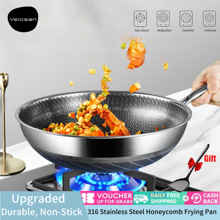 26cm New 316/304 Stainless Steel Kitchen Cookware Electromagnetic Furnace  General Honeycomb Coating Cooking Skillet Kitchen Non-stick Pan Frying Pan  304 STAINLESS STEEL 