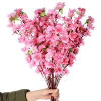 Artificial Cherry Blossom Flower BranchesSilk Spring Peach Blossom Bouquet Fake Flower Stems for Wedding Home DIY Decoration