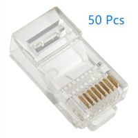 【✲High Quality✲】 fangyili 50ชิ้นสายอีเธอร์เน็ต Rj45ปลั๊กโมดูลตัวเชื่อมต่อเครือข่าย Rj-45หัวคริสตัล Cat5 Cat5e โปร่งใสสายเคเบิลชุบทองสำนักงาน