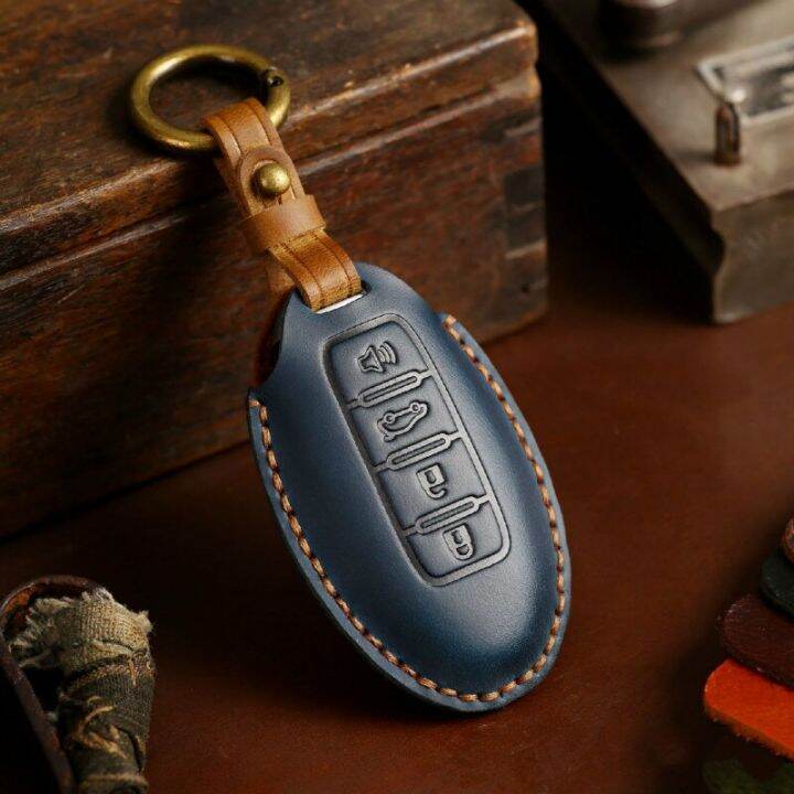 luxury-car-key-case-cover-leather-keychain-holder-accessories-for-nissan-xtrail-qashqai-tiida-teana-sylphy-remote-keyring-shell