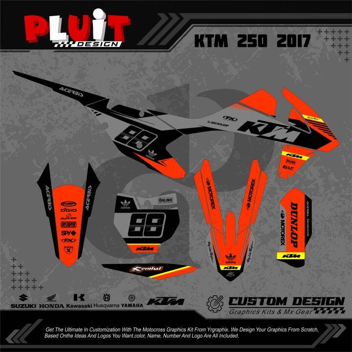 DECAL KTM 250 2017 DESAIN BARU CUSTOM BEBAS WARNA BISA PAKAI NO DAN
