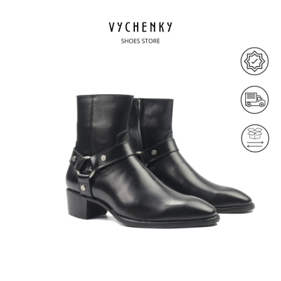 Share: [VHN08] รองเท้าบูทหนังวัวผู้ชาย Harness Boots คลาสสิกหนังวัวแท้ ส้นสูง5ซม. ซิปแข็งแรง มีสายหนัง สไตล์อินเทรนด์ ไซส์ 38 - 45