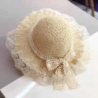 Bear Learder Kids Girls Hats 2022 New Fashion Summer Lace Flowers Caps Breathable Straw Hat Elegant Sunhat Lovely Baby Bonnet