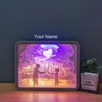 Creative Light Shadow Paper Carving Lamp 3D Photo Frame Paper Cuttings Lamp Couple Superimposed Picture Night Light Valentines Night Lights