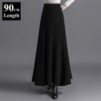 European And American Knitted Long Maxi Pleated Skirt For Tall Ladies Women 2021 Autumn Winter Maxi Skirt Women High Waist Skirt