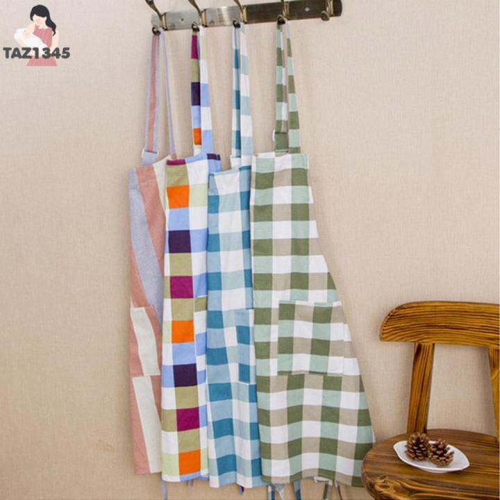 taz1345-เอี๊ยม-ผ้าฝ้ายลินินเนื้อนุ่ม-เครื่องมือทำความสะอาดในครัวเรือน-อุปกรณ์เบเกอรี่-มีกระเป๋า-สำหรับผู้หญิง-ผ้ากันเปื้อนทำอาหาร-อุปกรณ์ครัว-ผ้ากันเปื้อนเชฟ