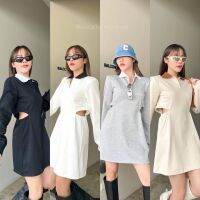 New in ?(490฿ฟรีส่ง) หนาวแอ๊บๆแบบประเทศไทยบ้านเรา น้องเดรสสั้น คอปกผ้าตัดสี บ่าเสริมฟองน้ำ ผ้าวอร์มterry ดีเทลเว้าช่วงเอ