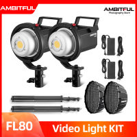 AMBITFUL FL80 80W 5600K LED Video Light Double lamp Photography Set Includes 2pcs FL80 + 2.8m Light Stand + 60cm Deep Quick Install Softbox